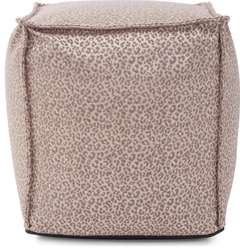 Square Lynx Taupe Pouf With Removable Cover