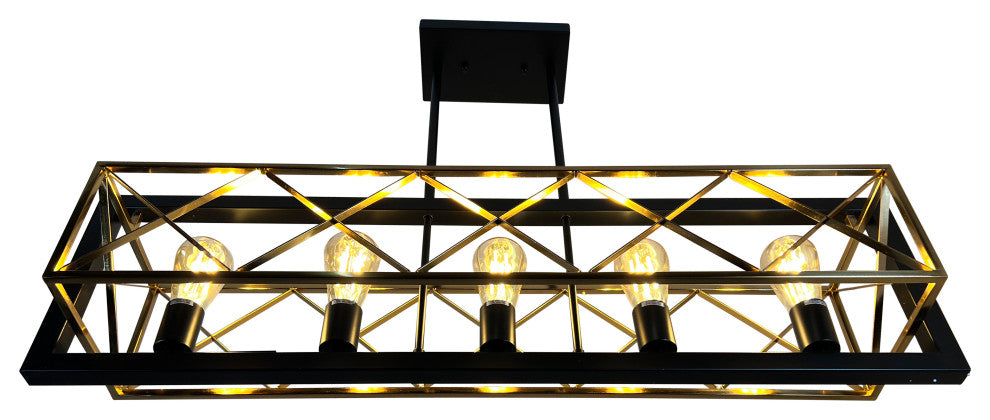 Akbal 5-Light Black and Gold Island Pendant