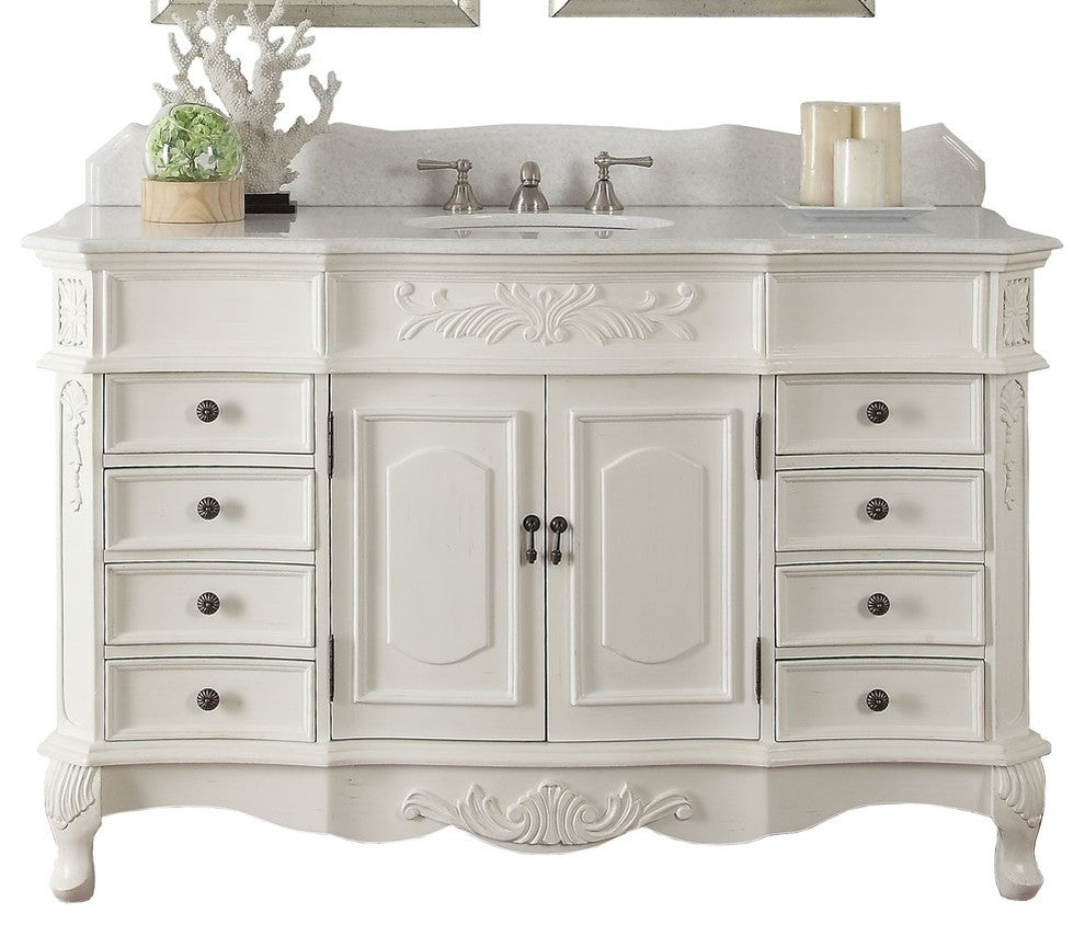 56" Antique-Style White Morton Bathroom Sink Vanity