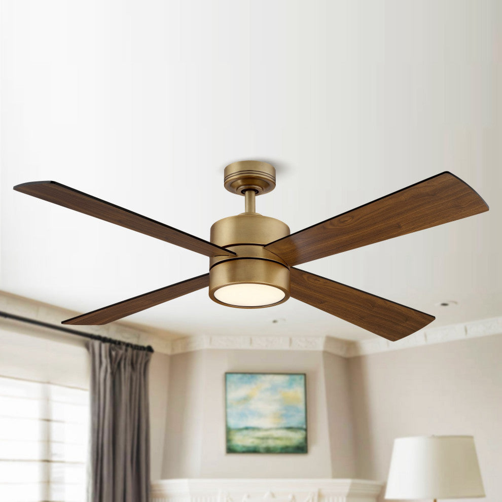 52 in. Natural Brass LED Ceiling Fan with Light and Remote Control