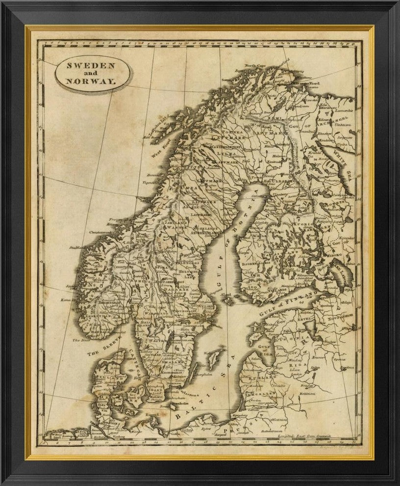 "Sweden, Norway, 1812" Framed Canvas Giclee by Aaron Arrowsmith, 28x34"