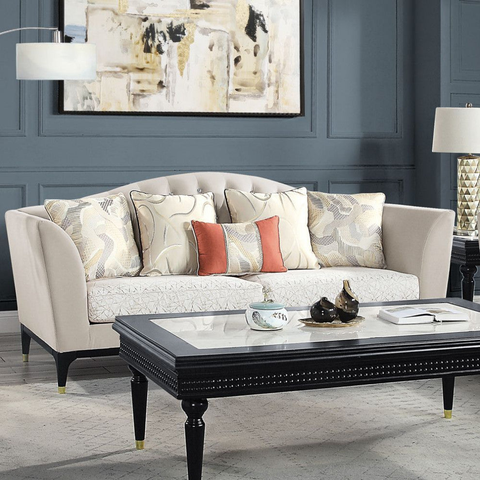 ACME Tayden Sofa With 5 Pillows, Beige Velvet