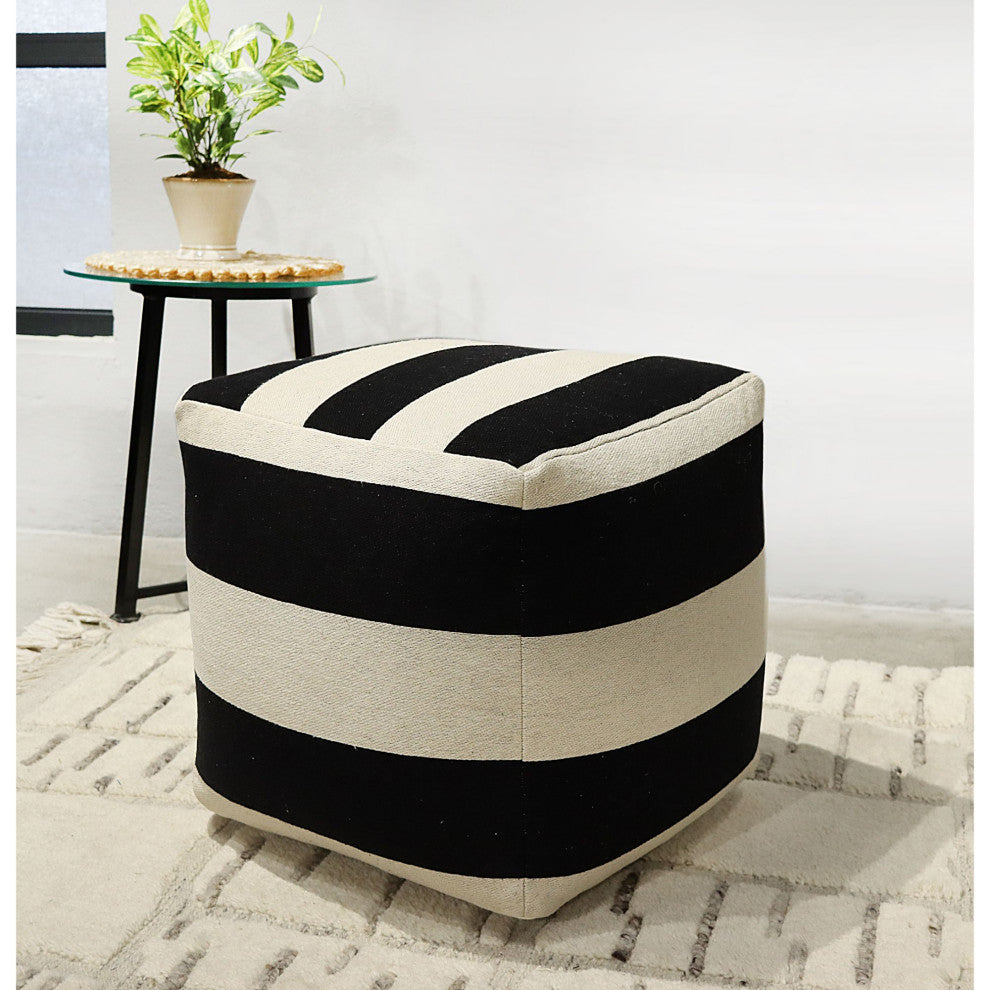 Ivory Machine Woven Edora Pouf, 18" Cube