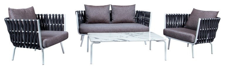 LeisureMod Spencer 4 Piece Outdoor Patio Rope Sofa Conversion Set, Black