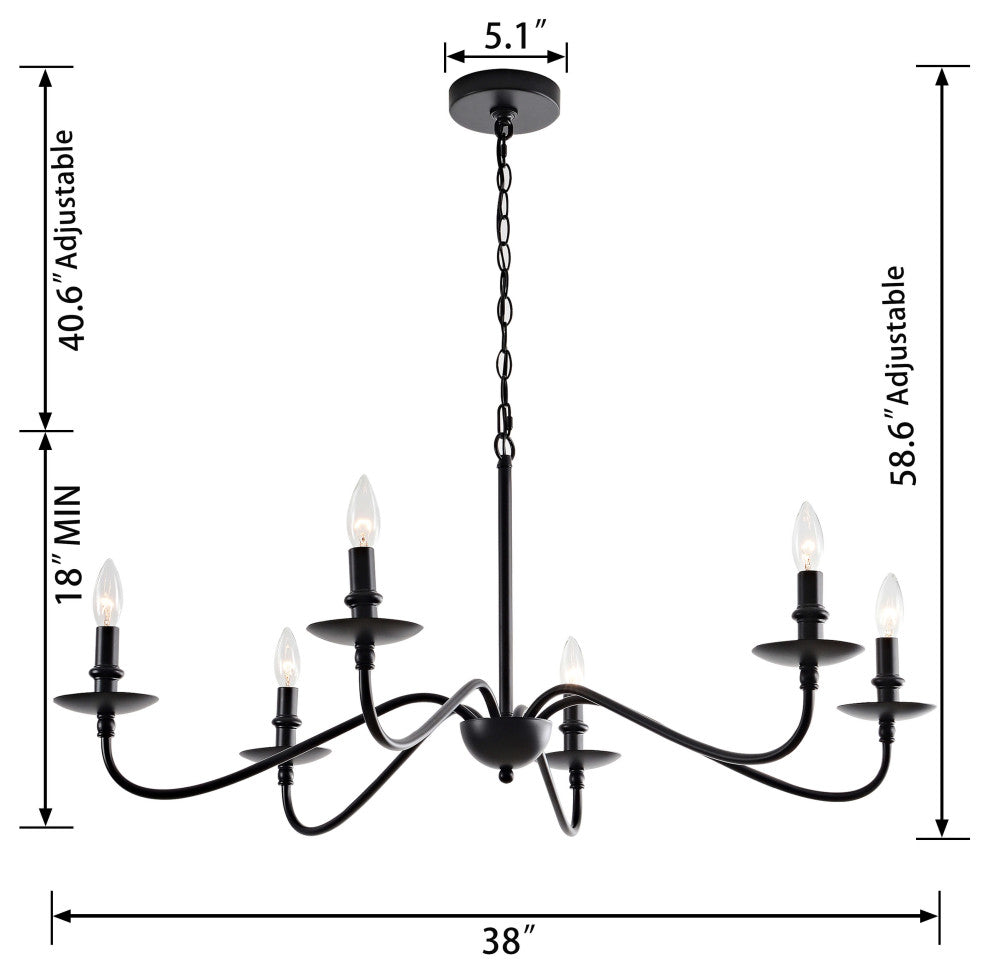 Mia Rustic 6-Light Black Metal Chandelier