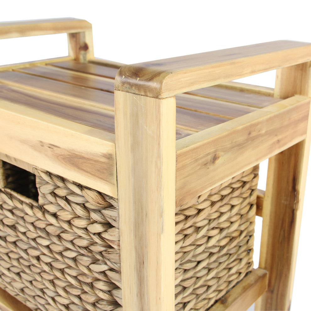 Brae Water Hyacinth Wood Storage Stool - Brown