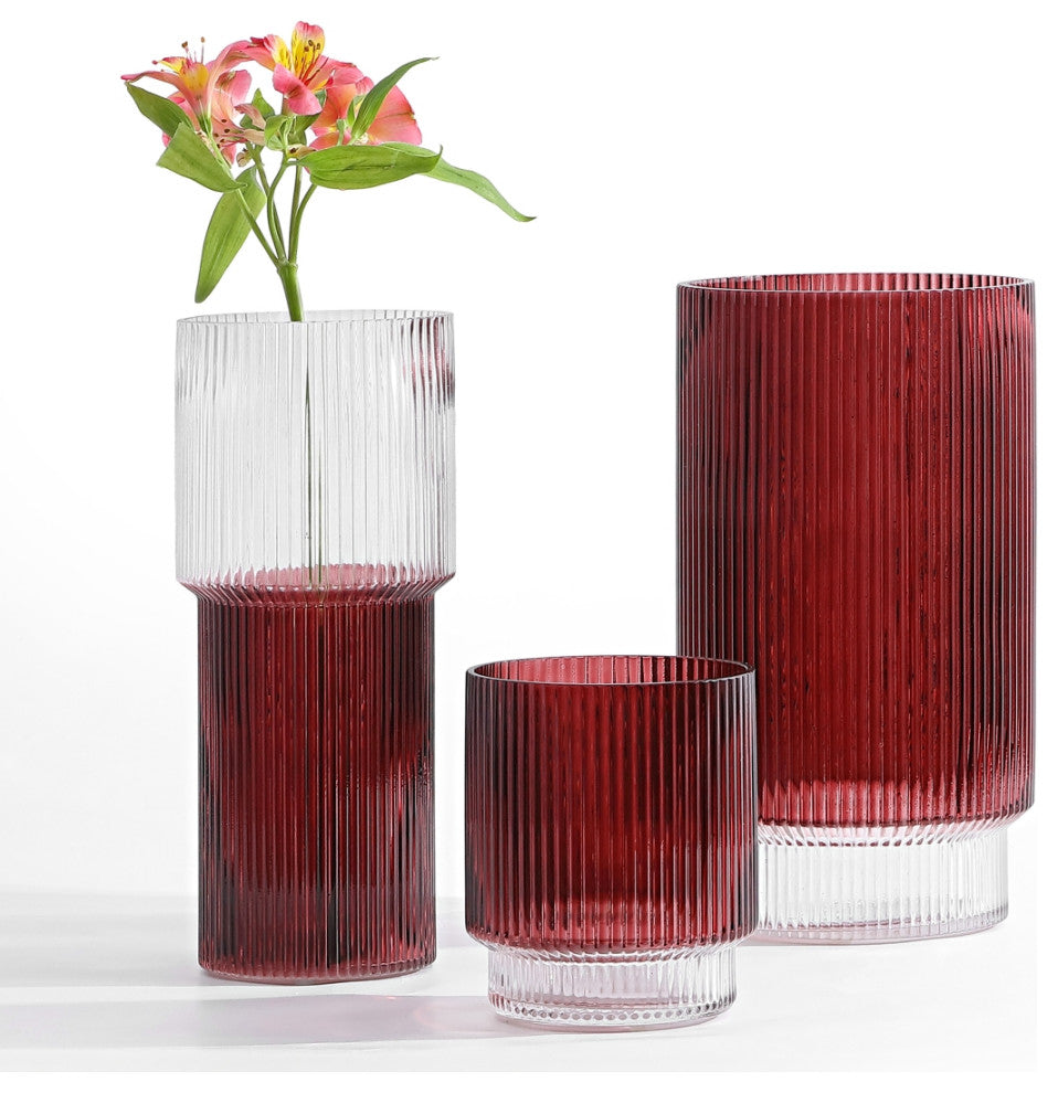 Safavieh Zinc Fluted Glass Vase, Set of 3, Cranberry