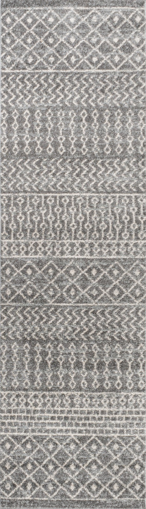 Arta Moroccan Vintage Geometric Area Rug, Gray/Cream, 2 X 8
