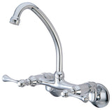 Kingston Brass 6" Adjustable Center Wall Mount Kitchen Faucet, Polished Chrome