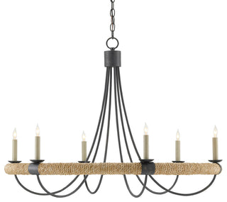 Shipwright Six Light Chandelier, French Black/Smokewood/Natural Abaca Rope