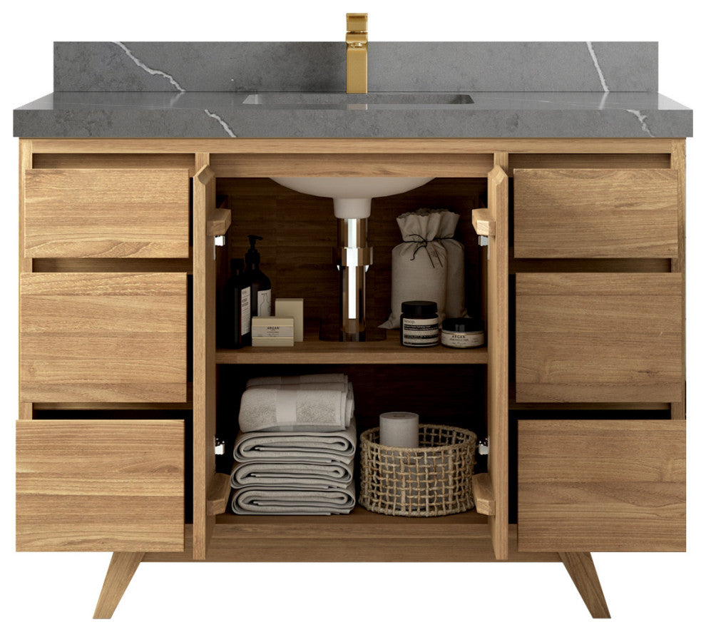 Madison Teak 48 Single Sink Bath Vanity in Light Natural 2" Piatra Gray