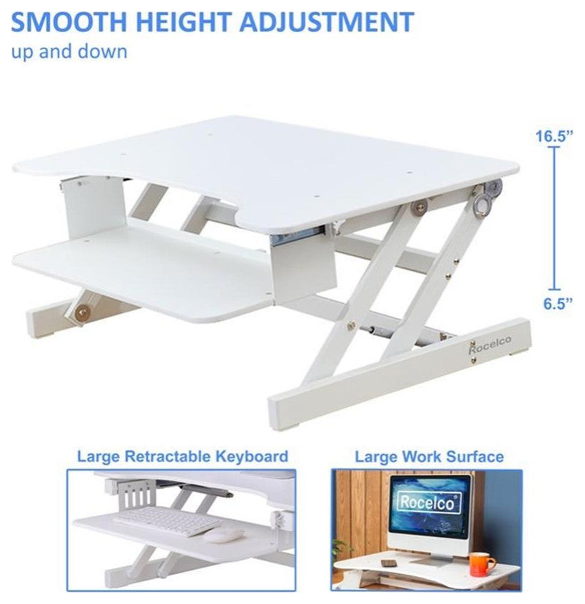Rocelco 32" Height Adjustable Standing Desk Converter in White (R ADRW)
