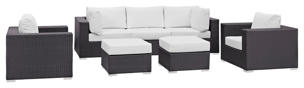 Modway Convene 7 Piece Outdoor Patio Sectional Set, Espresso White