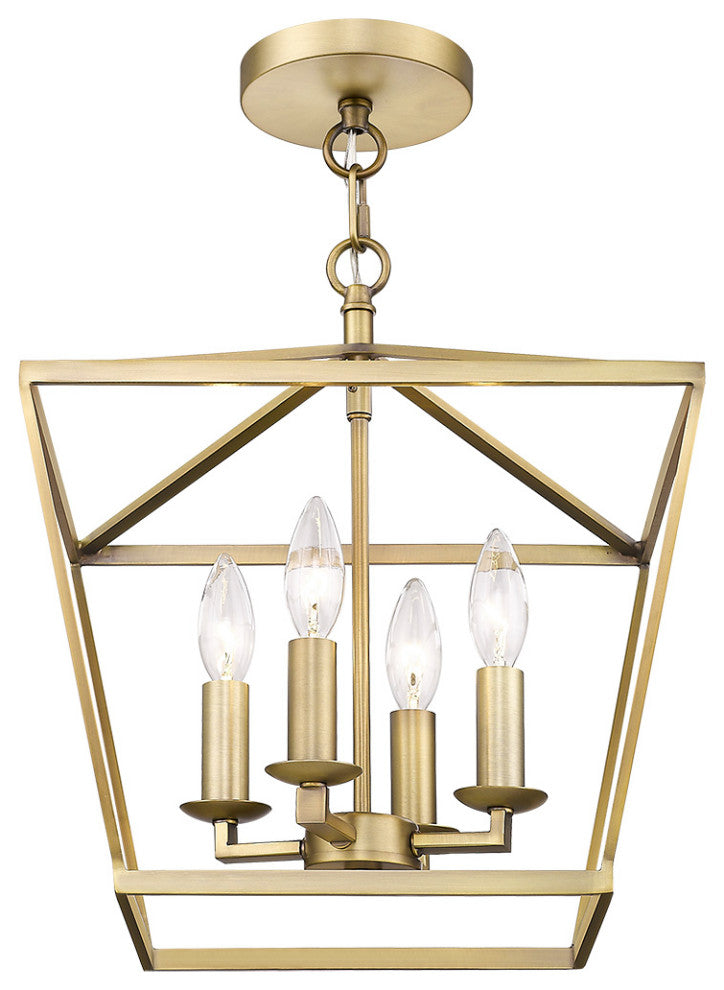 4-Light Dual Mount Pendat Lantern in Aged Brass