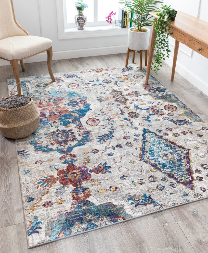 Bleecker St Paloma Ivory Bohemian Vintage Floral Mandala Rug, 5'3"x7'3"