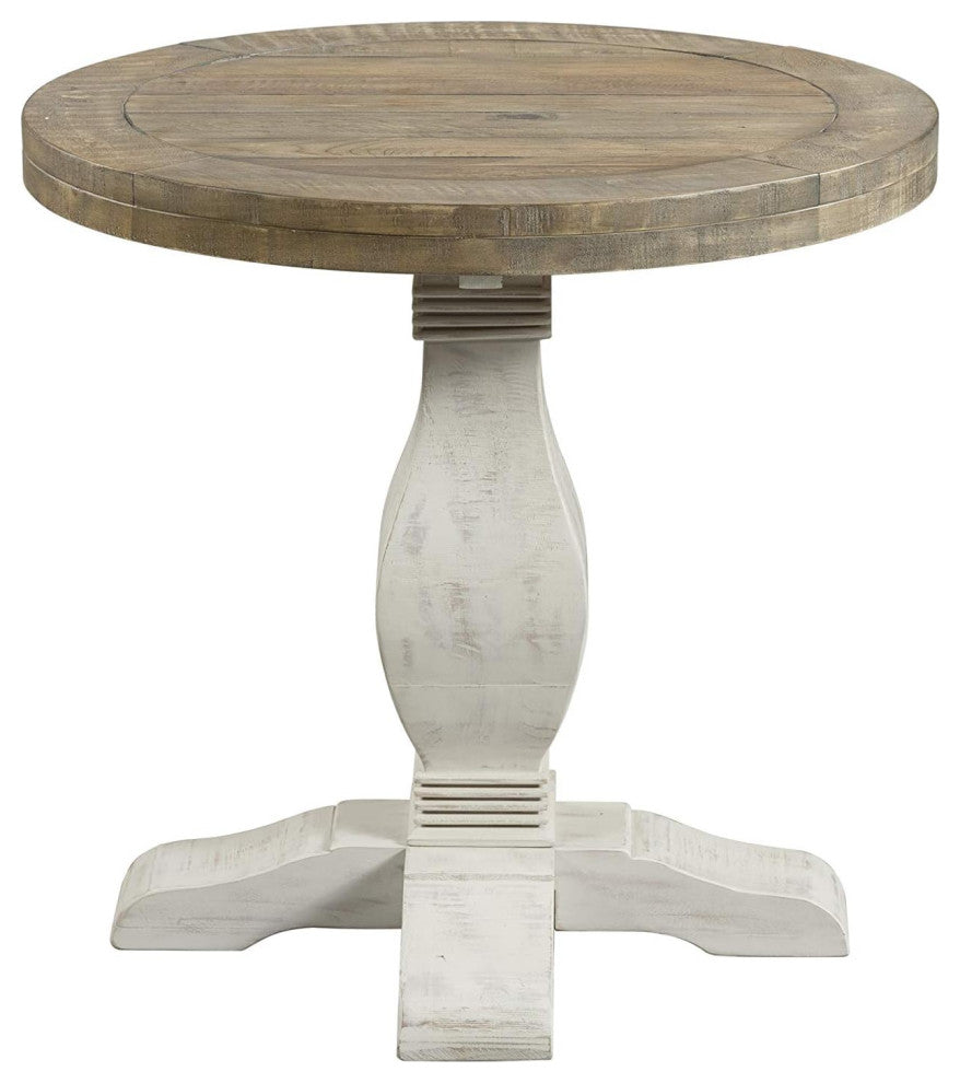 Round Farmhouse End Table With Baluster Pedestal Base and Solid Wood T