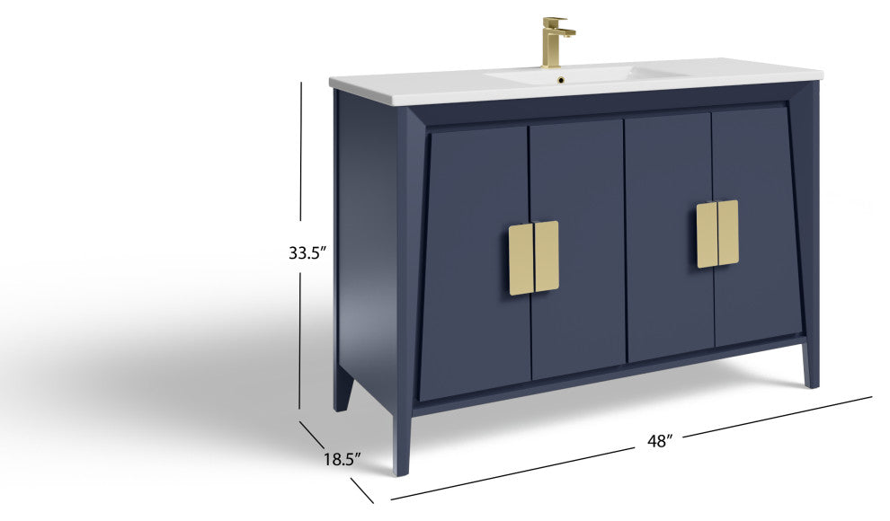 The Gellar Bathroom Vanity, Blue, 48", Single Sink, Freestanding