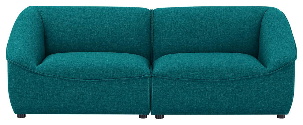 Loveseat Sofa, Fabric, Teal Blue, Modern, Living Lounge Hotel Lobby Hospitality