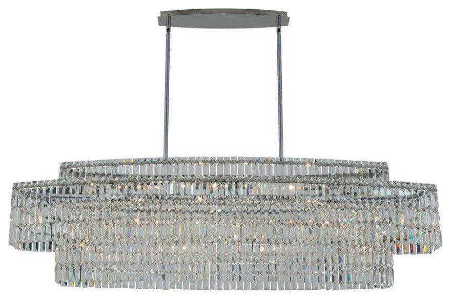 15 Light 60" Island Light, Polished Chrome With Crystal
