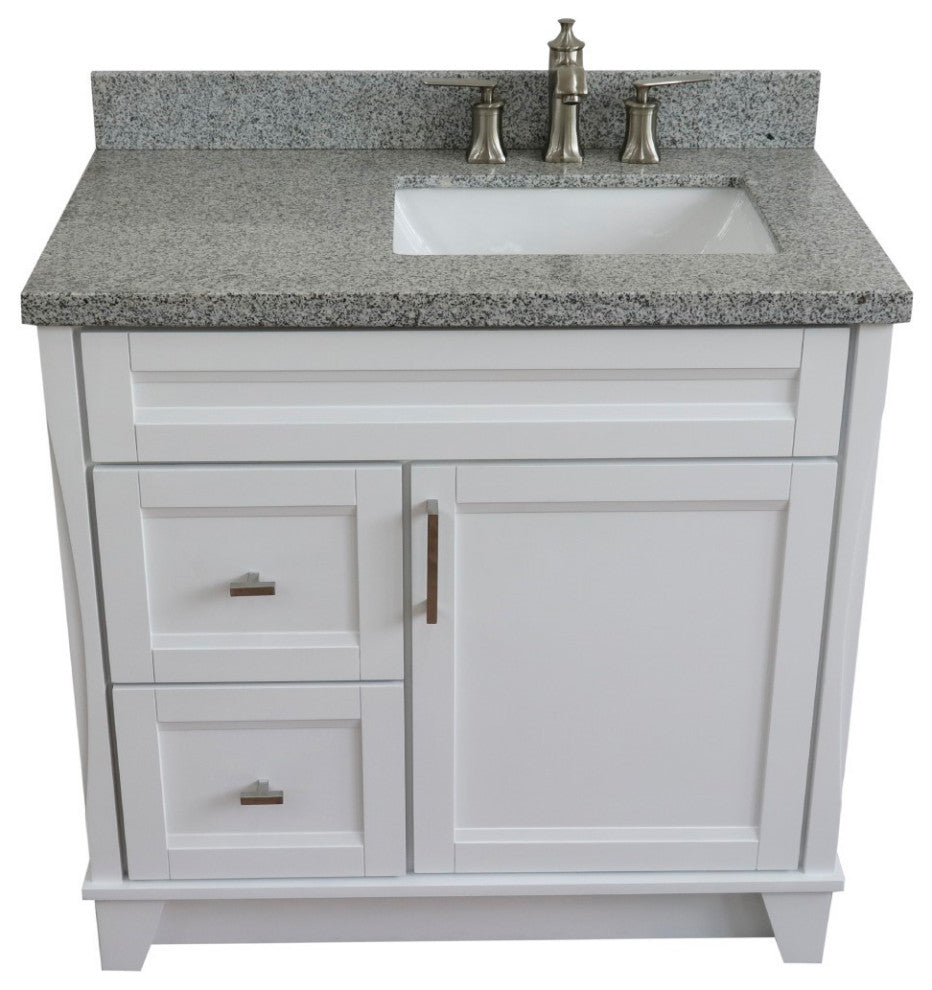 37" Single Sink Vanity, White Finish With Gray Granite