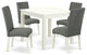 5Pc Square 36" Table, Four Parson Chair, White Finish Leg, Fabric- Gray Color