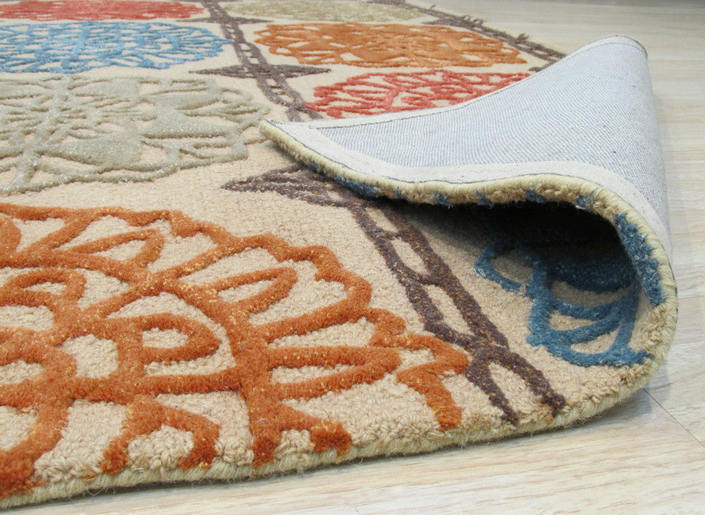 Hand-tufted Wool Beige Transitional Geometric Matrix Rug, 8'9 X 11'9