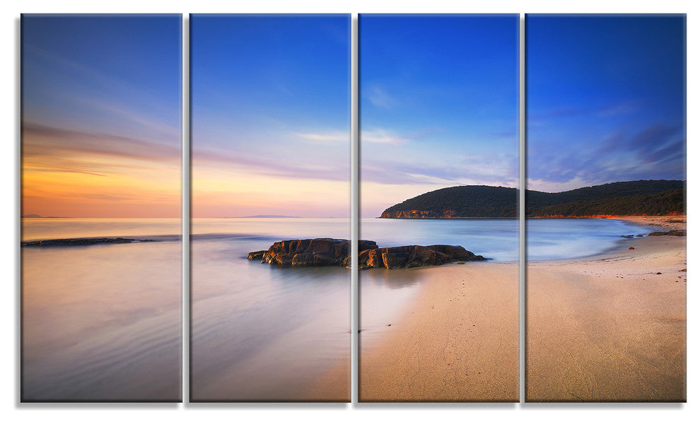 "Beautiful Sunset in Cala Violina Beach" Seashore Wall Art, 4 Panels, 48"x28"