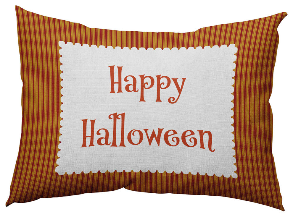 Happy Halloween Ticking Accent Pillow, Dark Red, 14"x20"