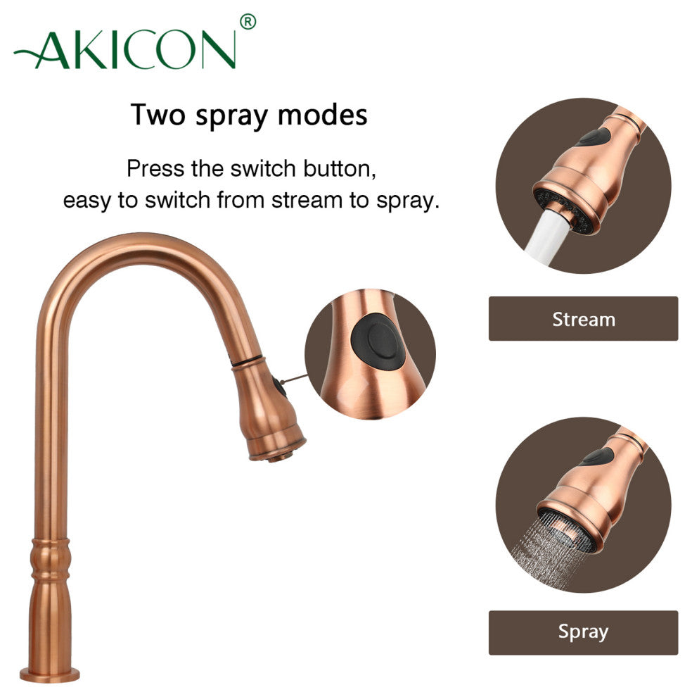 Copper Pull Down Kitchen Faucet With in-Deck Handle and Soap Dispenser