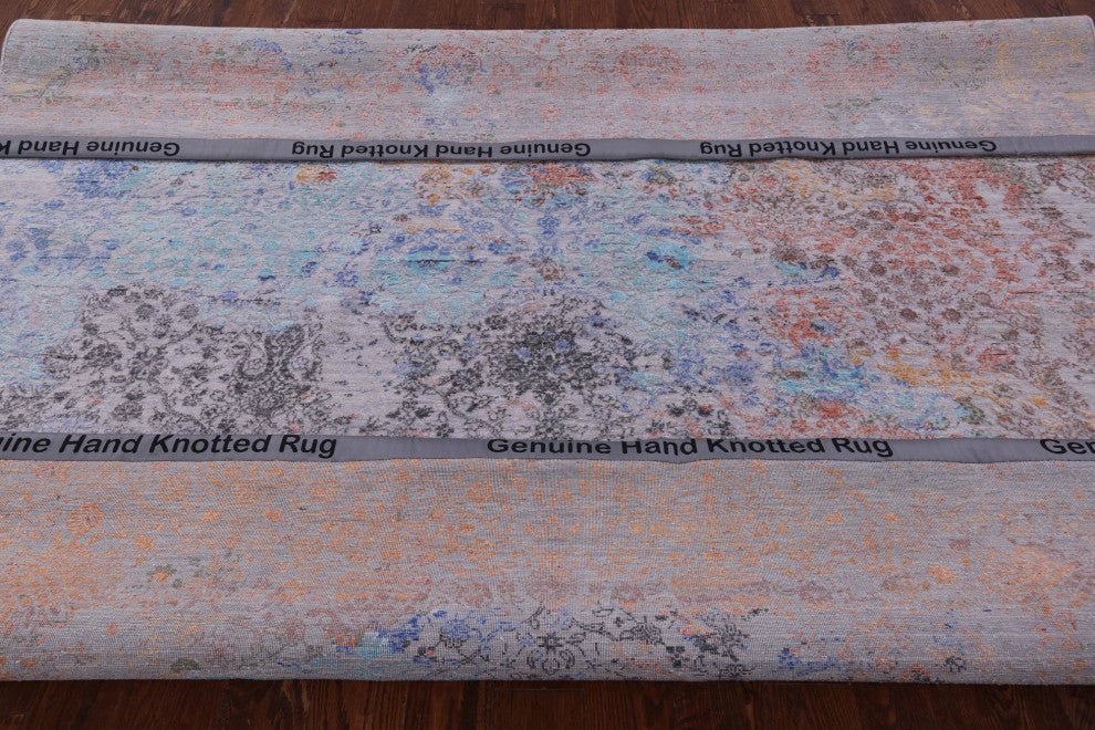 9' Square Wool and Silk Modern Handmade Rug Q11791