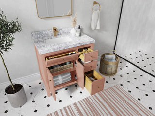 Sonoma 36 Left Offset Reeded  Bath Vanity in Warm Terracotta, 2" Carrara Quartz