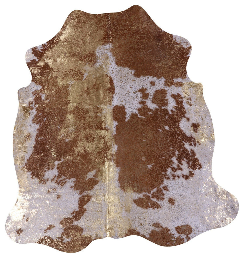 7' 2" X 7' 0" Gold Metallic Cowhide Rug C2164