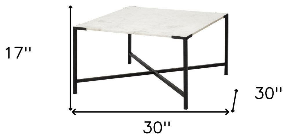 30" Brown And Black Solid And Manufactured Wood And Metal Square Coffee Table