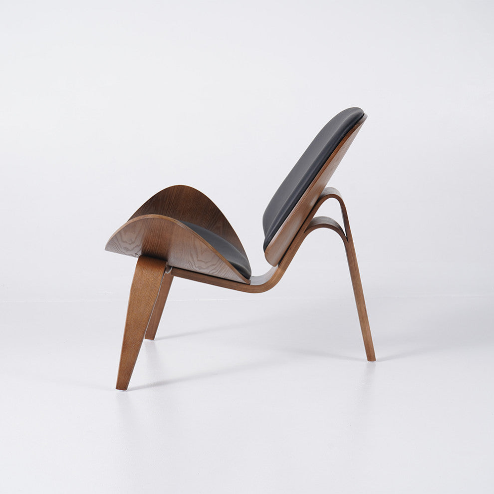 Modern Tripod Black Leather Shell Lounge Chair With Single Side, Black