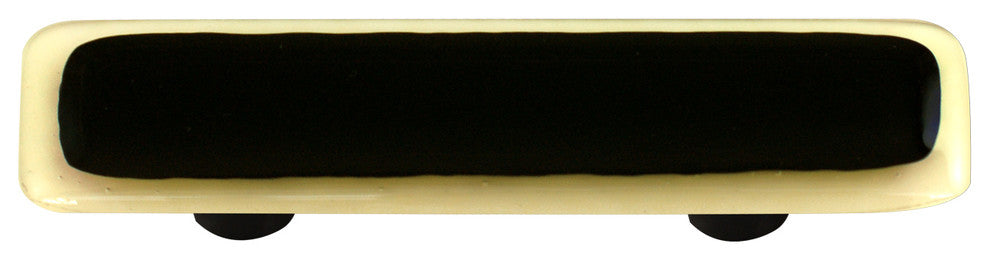 Art Glass Rectangle Bordered Pull, Alum Post, French Vanilla Border Black