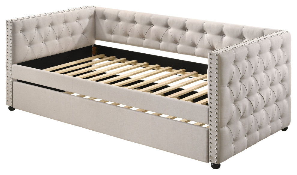 Romona Daybed and Trundle, Beige Fabric, Full