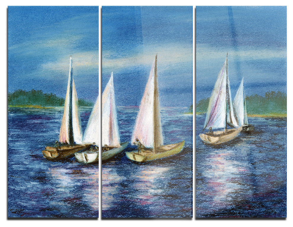 "Yachts by Obsky Sea" Photo Metal Wall Art, 3 Panels, 36"x28"