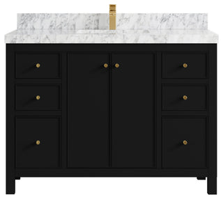 Chicago 48" Single Sink Bathroom Vanity, Black 2" Carrara Marble