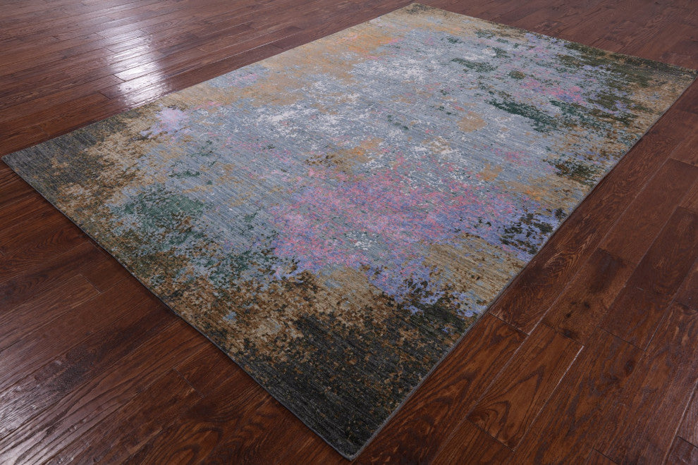 Modern Handmade Wool and Silk Rug 6' 1" X 9' 2" Q7186