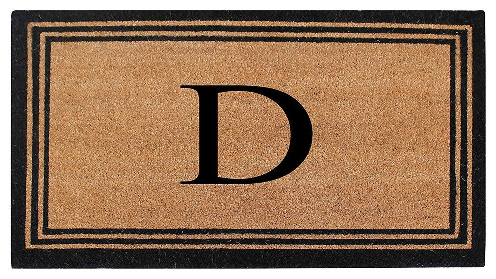 A1HC Black/Beige Coir Monogrammed Doormat 24"x39" , D