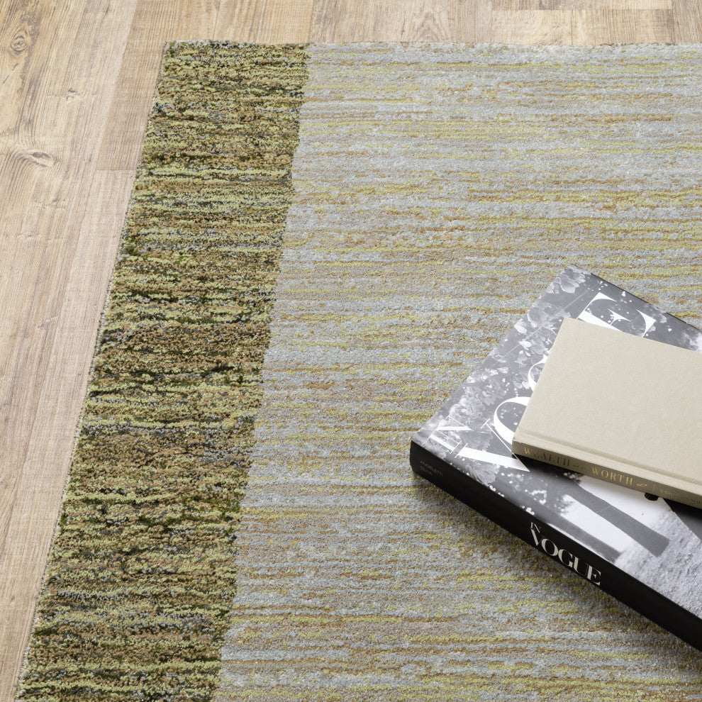 Sadie Geometric Power-Loomed Area Rug, Gold/Green, 2'3"x8'
