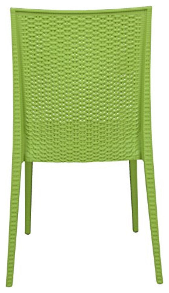 LeisureMod Weave Mace Indoor/Outdoor Dining Chair, Armless Lime Green