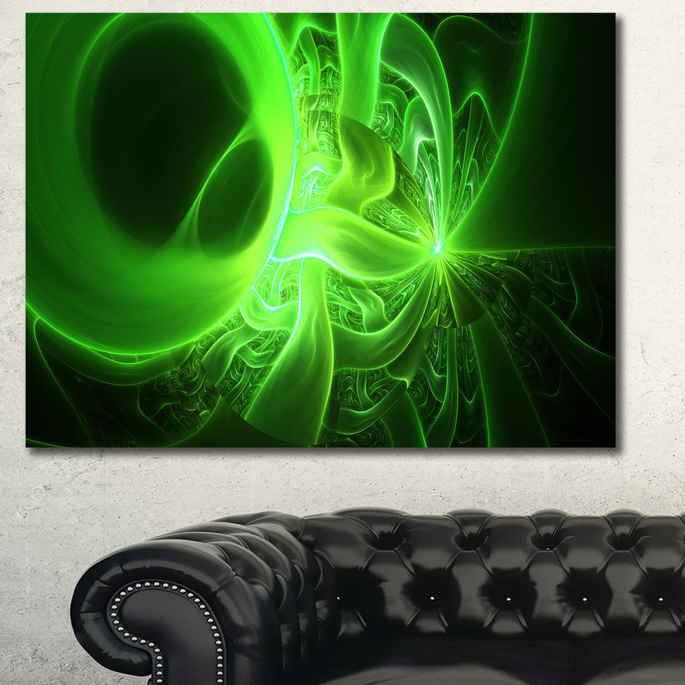 Bright Green Designs on Black, Abstract Wall Art Canvas, 40x30