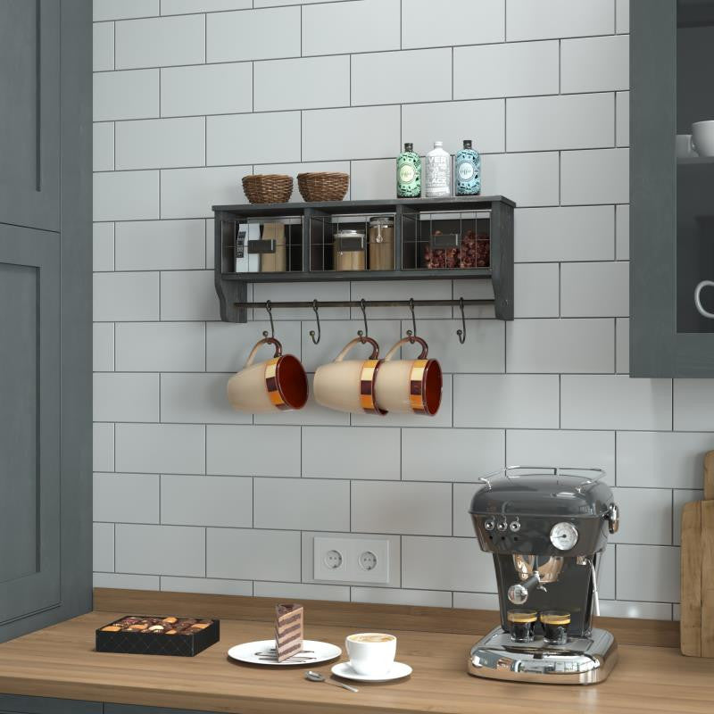 Daly Wall Mounted 24"Solid Pine Wood Coat Rack, Black Wash