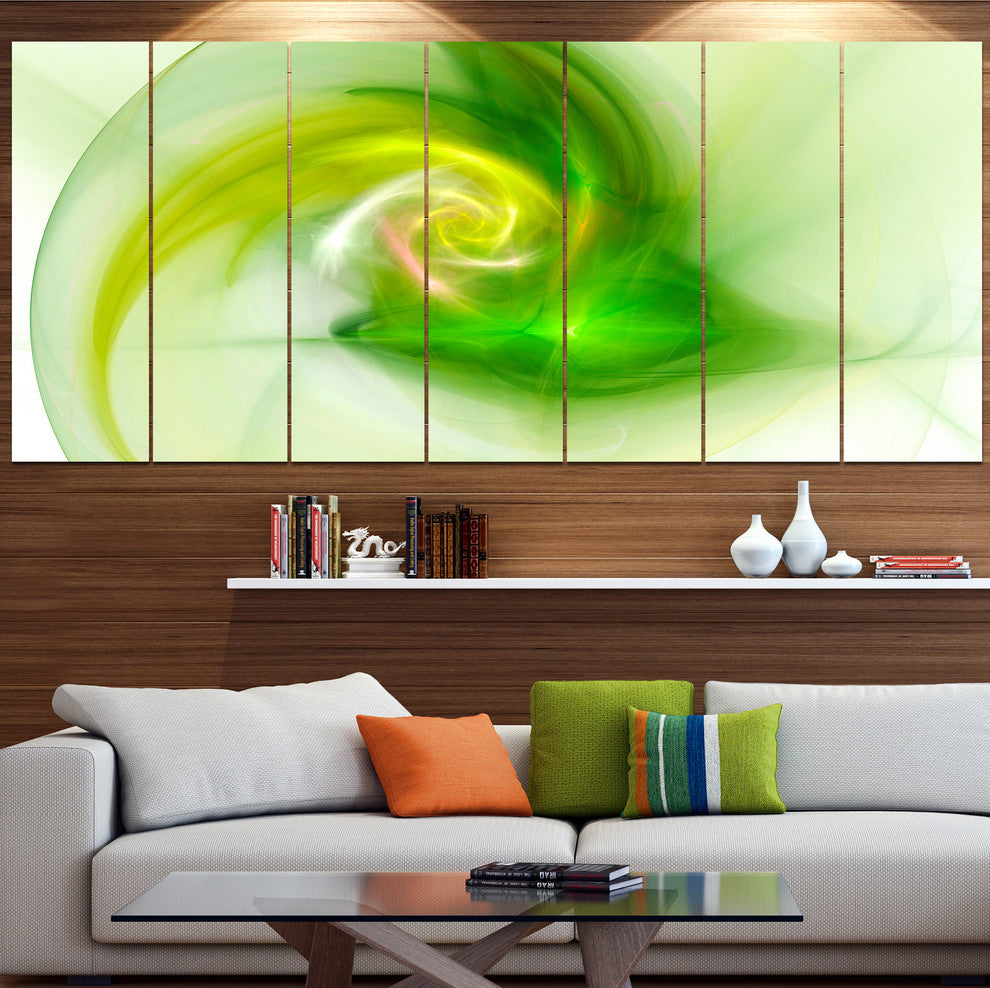 Bright Green Fractal Illustration, Abstract Canvas Wall Art, 83"x32", 7 Panels