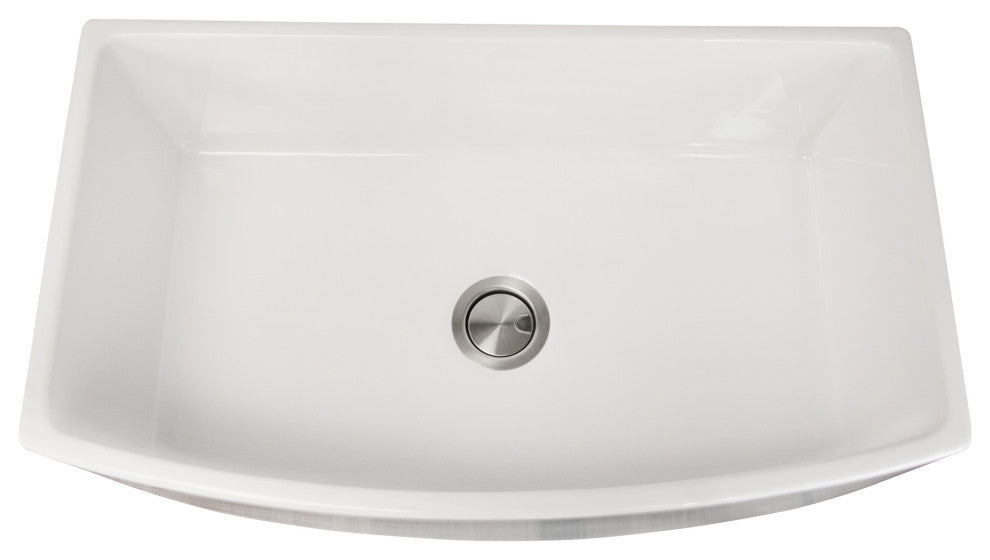 Nantucket Sinks' White Farmhouse Fireclay Sink, Curved Front, 33"