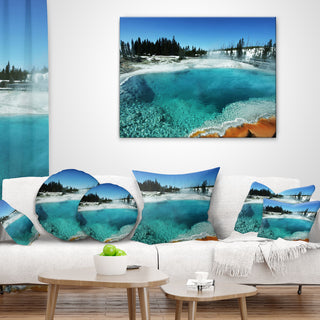 Fantastic Blue Yellowstone Lake Landscape Wall Throw Pillow, 18"x18"