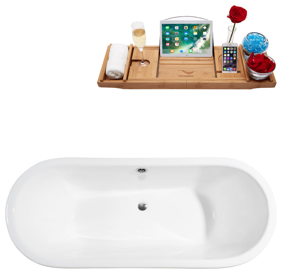 67" Cast Iron R5060GLD-CH Soaking Clawfoot Tub and Tray With External Drain