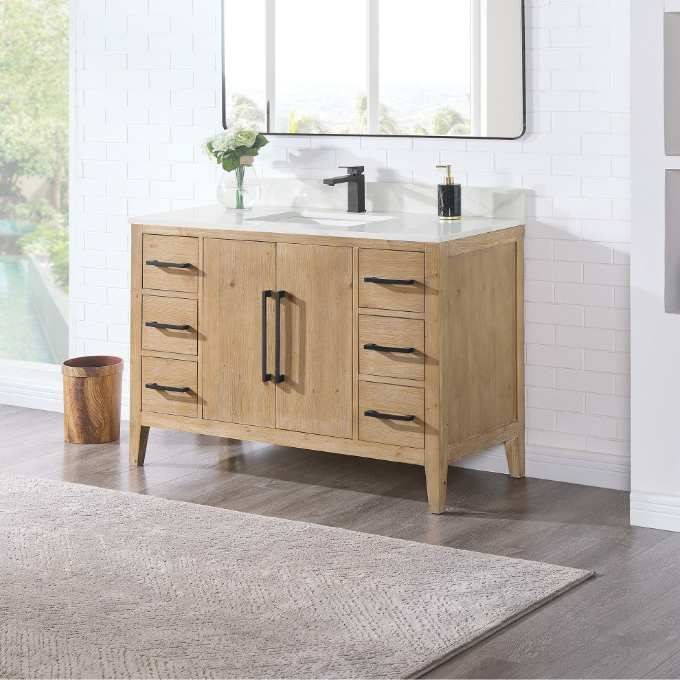 Laurel Bathroom Cabinet Vanity Base, Weathered Fir, 48", Without Mirror