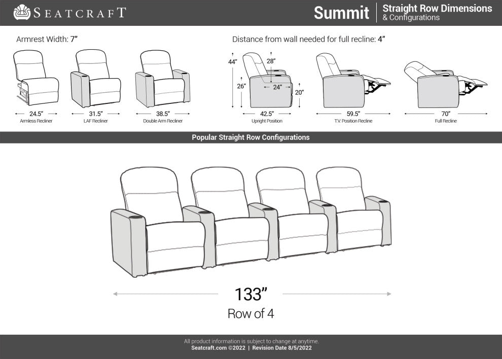 Seatcraft Summit Home Theater Seating, Brown, Row of 4